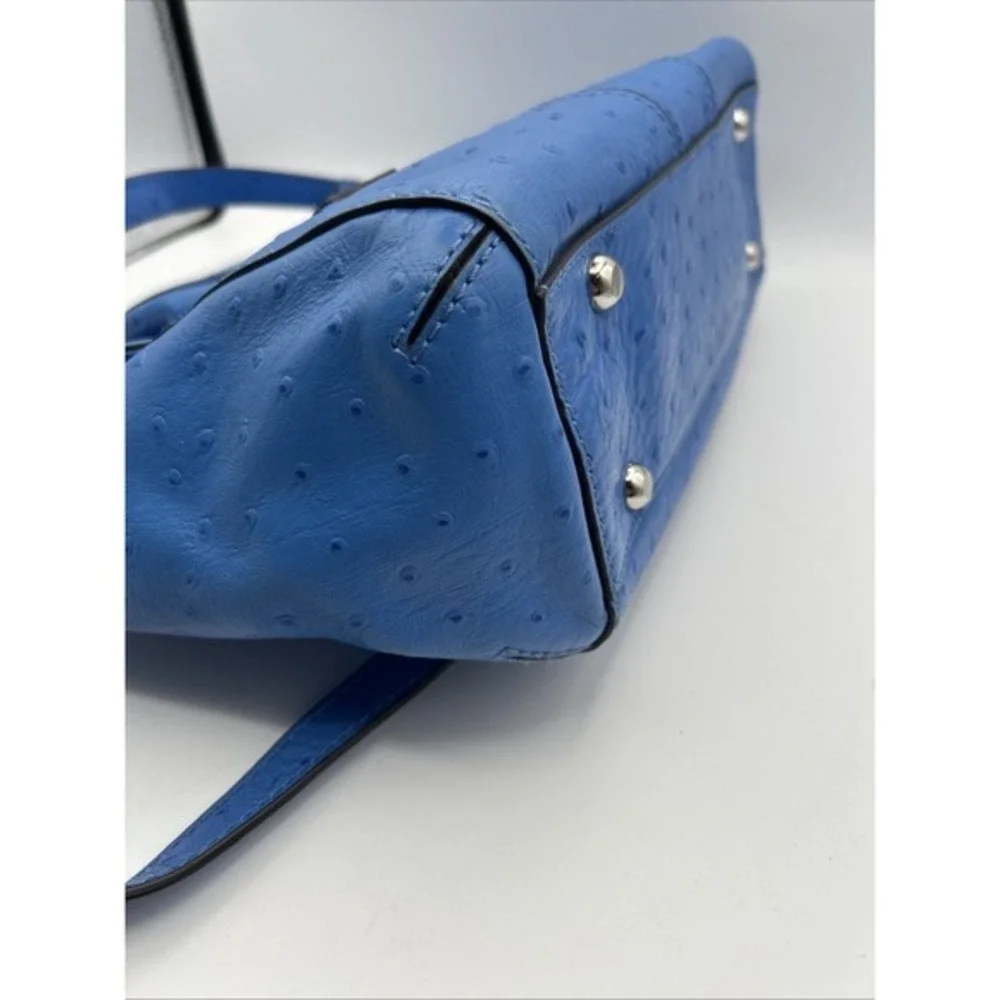 Milly Satchel Bag Women Cobalt Blue Ostrich Embossed Leather Satchel Crossbody